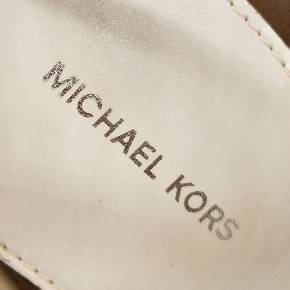 Michael Kors Heeled Sandals 7.5 White Woven Leather Irene Studded Silver New$195